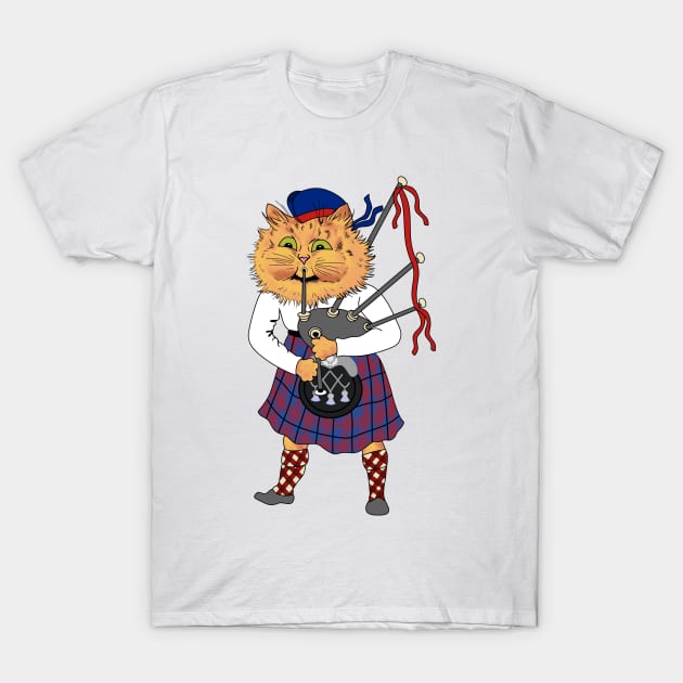 Scottish Bagpipe Playing Cat T-Shirt by KarwilbeDesigns